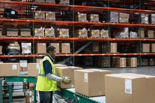 Workers in distribution warehouse