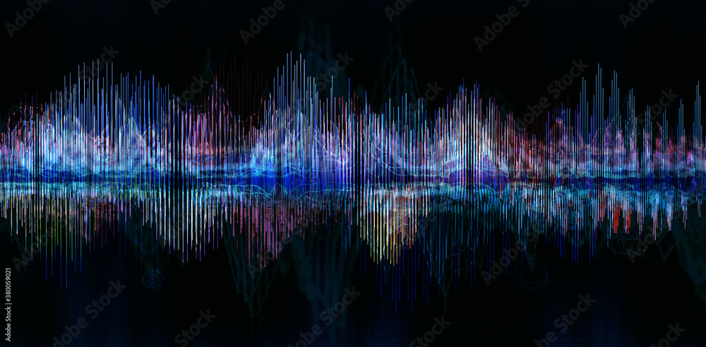 Wall mural sound waves of the equalizer isolated on black background.music and sound abstract background.3d ill