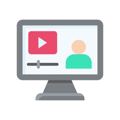 live and streaming related computer screen with play button and character vector in flat style,