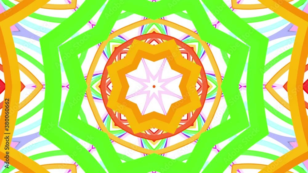 Poster multicolored moving kaleidoscope patterns. abstract looped animated background. 3d render