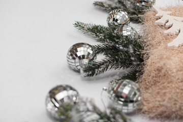Christmas layout on white background with Christmas balls