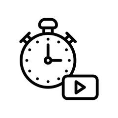 live and streaming related play button with timer or clock vector in lineal style,
