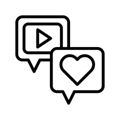 live and streaming related play button with heart and message popup vector in lineal style,