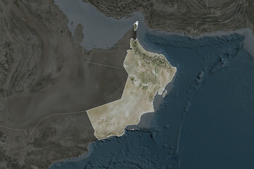 Oman borders. Neighbourhood desaturated. Satellite