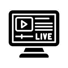 live and streaming related computer screen with play button vector in solid design,