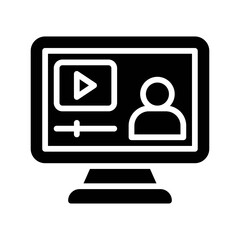 live and streaming related computer screen with play button and character vector in solid design,