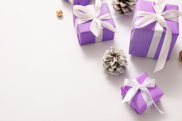 Beautiful Christmas gifts on white background