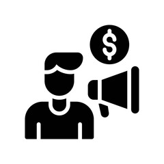 live and streaming related boy with megaphone and dollar vector in solid design,