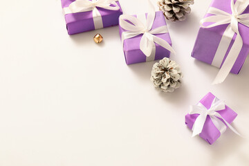 Beautiful Christmas gifts on white background