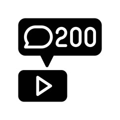 live and streaming related play button with message popup and written text vector in solid design,