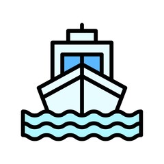 ocean related boat front side with water waves and windows vector with editable stroke,