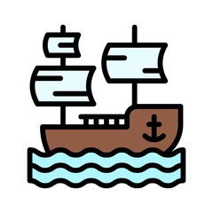 ocean related boat with water waves and clothes vector with editable stroke,