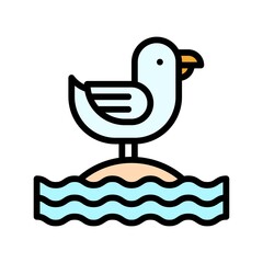 ocean related bird stand on sand with water waves vector with editable stroke,