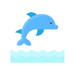 ocean related swimming dolphin fish with water waves vector in flat style,