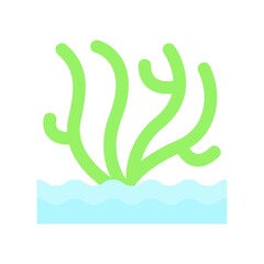 ocean related sea weeds in water with water waves vector in flat style,