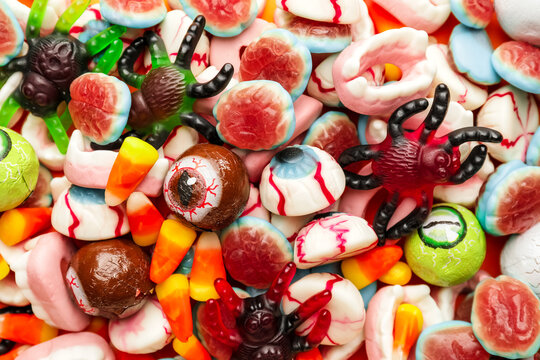 Tasty treats for Halloween as background
