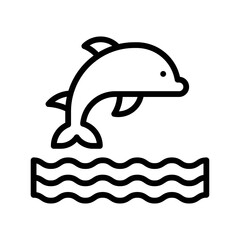 ocean related swimming dolphin fish with water waves vector in lineal style,