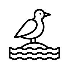 ocean related seagull bird stand on sand with eyes and wings vector in lineal style,
