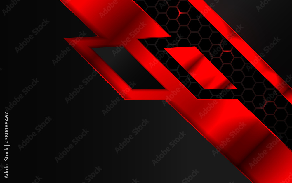 Poster abstract technology background with red and black metal texture on hexagon shape composition. futuri