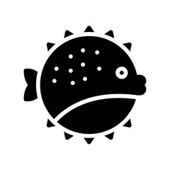 ocean related puffer fish in water with eye and wings vector in solid design,