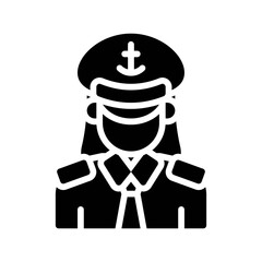 ocean related navy police girl with cap and tai vector in solid design,