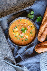 Frankfurt soup with sausage slices and potatoes