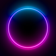 Multi-colored neon lamp on a black background. Halogen light. Simple figure.