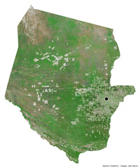 Boqueron, department of Paraguay, on white. Satellite