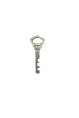 Ancient keys, used for long time. Vintage key on white background. Old key isolated. Keys on table. 