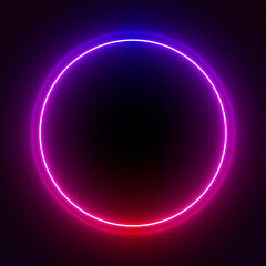 Multi-colored neon lamp on a black background. Halogen light. Simple figure.