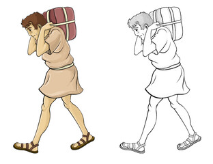 cartoon sketch scene with roman or greek ancient character warrior