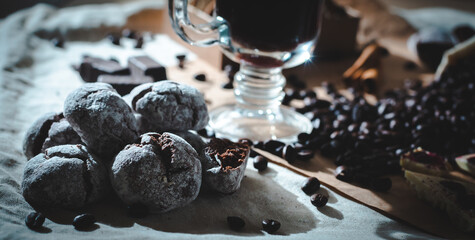 sweet composition of coffee chocolate and cookie