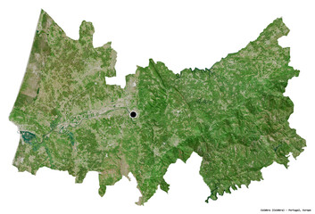 Coimbra, district of Portugal, on white. Satellite