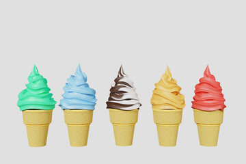 Ice-cream colorful on white background render from 3D