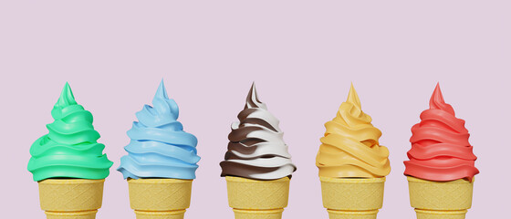 Ice-cream colorful on pink background and have copy space render from 3D