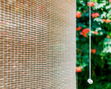 Sun shining through awning's bamboo grid
