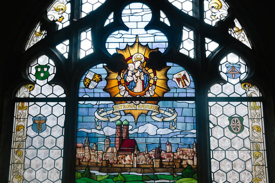 Stained glass with religious motives