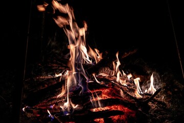 fire burning in fireplace - obrazy, fototapety, plakaty