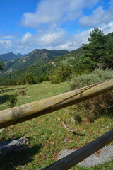 Fototapeta na wymiar SANCTUARY OF SANT PERE DE MONTGRONY, CATALONIA, EUROPE 2020. Beautiful views of Montseny and Pedraforca from the mountain path that leads to the Romanesque church of Sant Pere de Montgrony.