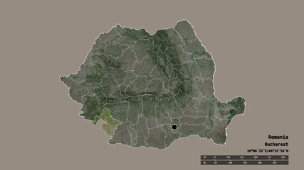 Location of Mehedinti, county of Romania,. Satellite