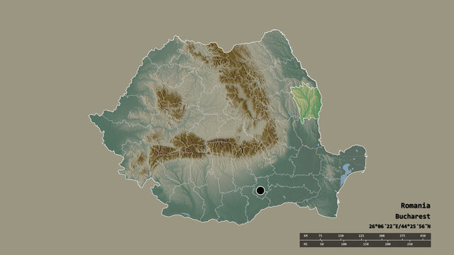 Location of Vaslui, county of Romania,. Relief