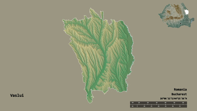 Vaslui, county of Romania, zoomed. Relief