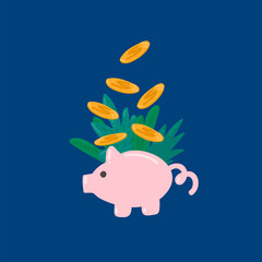 Financial savings for future Retirement in the piggy Bank. Savings in a pink piggy Bank in the form of a pig to save for retirement. Illustration made in vector style. Vector illustration