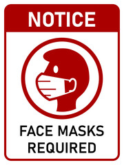 Notice Face Masks Required Vertical Warning Poster Sign against the Spread of Coronavirus with an Aspect Ratio of 3:4. Vector Image.