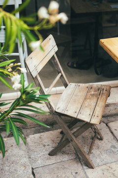 Old rustic wooden chair, detail