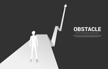 Silhouette of businessman ready to run from start line on growing graph. Concept of people ready to start career and business