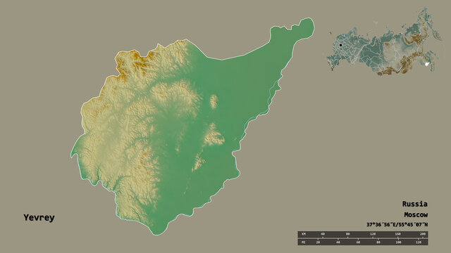 Yevrey, autonomous region of Russia, zoomed. Relief