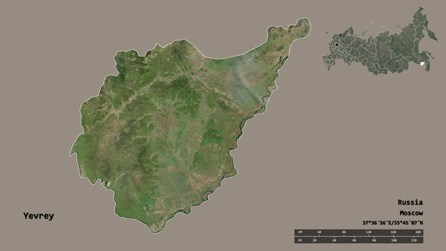 Yevrey, autonomous region of Russia, zoomed. Satellite