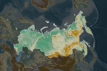 Russia borders. Neighbourhood desaturated. Relief