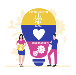 Fototapeta premium Flat design with people. ESG - Environmental Social Governance. business concept background. Vector illustration for website banner, marketing materials, business presentation, online advertising